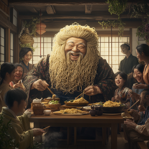 A Cheerful Noodle-Haired Grandfather's Japanese Cooking Party