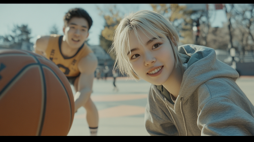 A Chinese Girl Outplays Opponent on Basketball Court