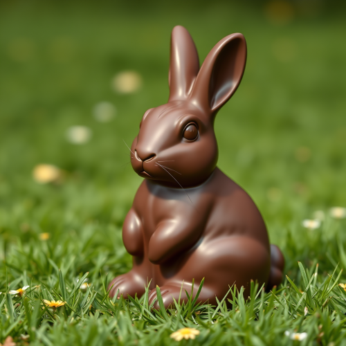 A Chocolate Bunny Resting on the Grass
