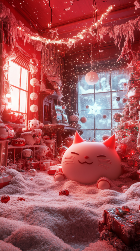 A Christmas Room with Red Monsters and Toys