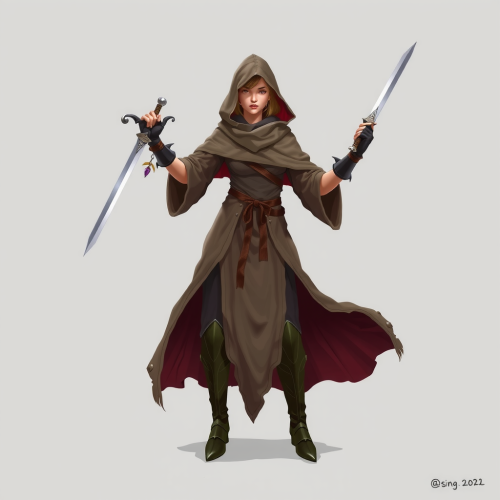A Cloaked Female Monk With Daggers