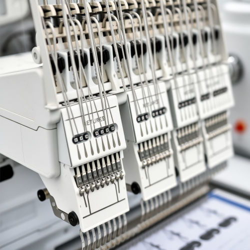 A Close-Up of Industrial Four-Head Embroidery Machine
