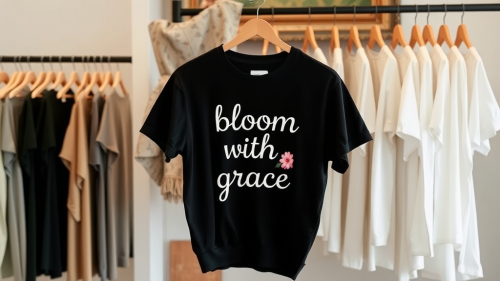 A Clothing Store Showcasing Bloom with Grace T-Shirt