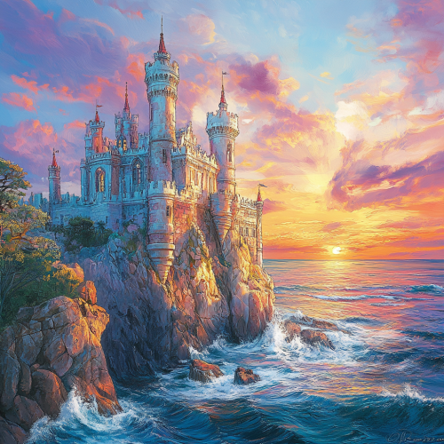 A Colorful Castle on Cliff by Sea