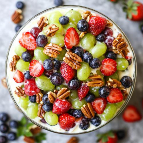 A Colorful Grape Salad with Berries and Pecans