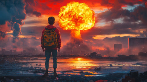A Colorful Illustration of Teen Boy in Post-Apocalyptic Scene