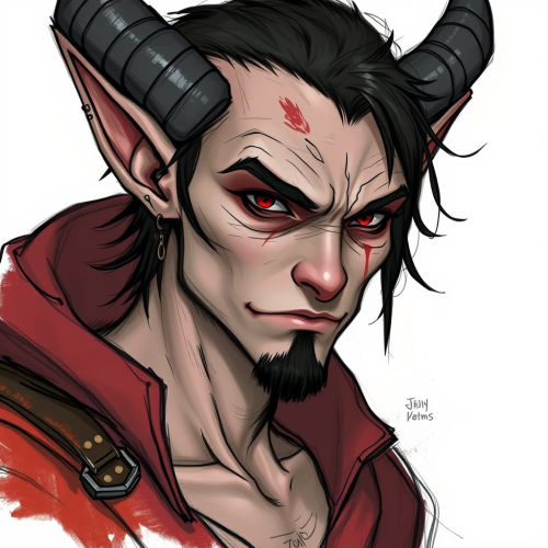 A Confident Tiefling Rogue with Earrings and Scars