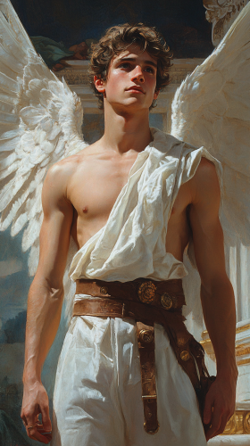 A Confident Young Hermes Soaring Through Clear Clouds