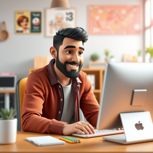 A Content Hispanic Man Working Happily on Computer
