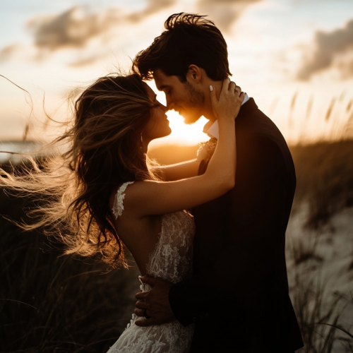 A Couple Kissing at Sunset Beach
