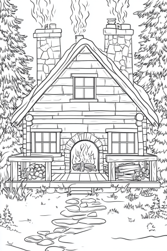 A Cozy Cabin Scene Coloring Page