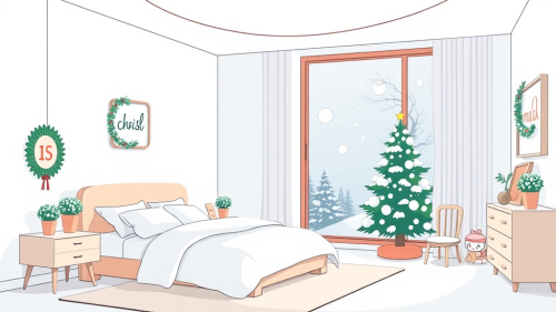 A Cozy Christmas Decorated Minimalist Bedroom