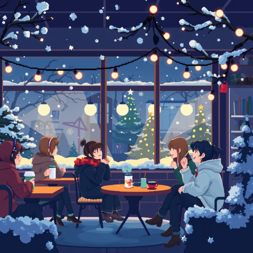A Cozy Christmas in Dreamy Pixel Art Café