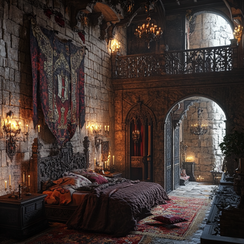 A Cozy Gothic Bedroom with Stone Walls