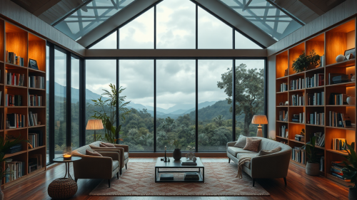 A Cozy Japapi Style Home Library Interior