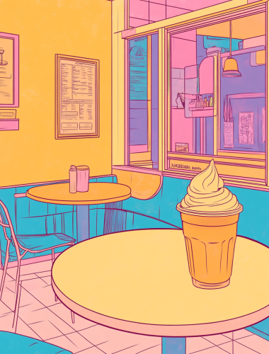A Cozy Retro Cafe with Ice Cream and Coffee