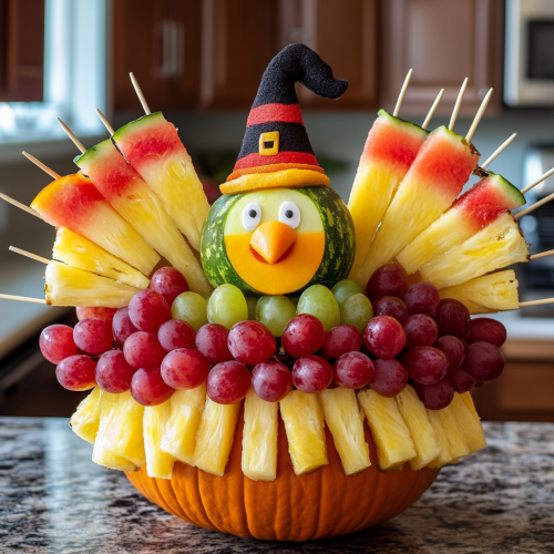 A Creative Thanksgiving Turkey Fruit Arrangement Display