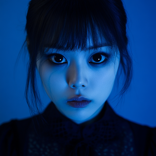 A Creepy Japanese Woman with Black Eyes