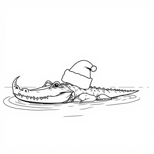 A Crocodile with a Santa Hat in the River