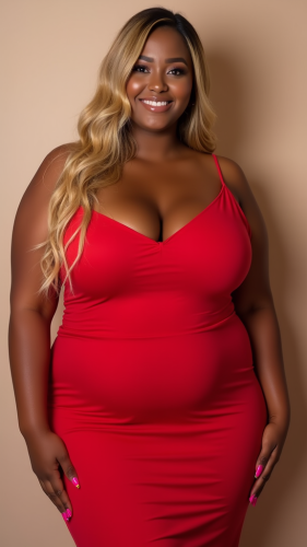 A Curvy Lady in Red Dress with Blonde Hair
