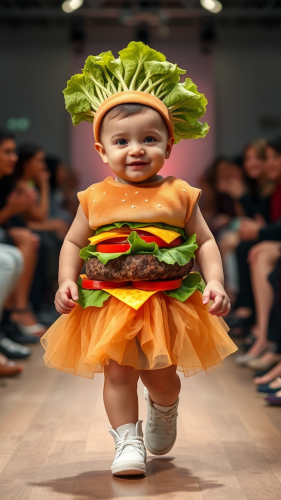 A Cute Baby in Burger-Inspired Outfit Strutting