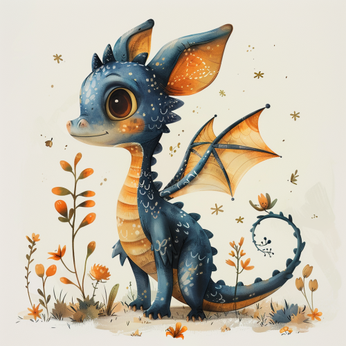 A Cute Dragon Standing in Fairybook Style