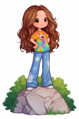 A Cute Girl in Kawaii Style on Mountain