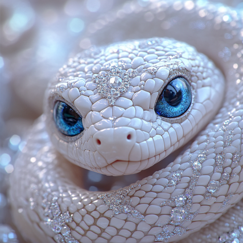 A Cute Snake with Blue Eyes in Fairyland Temple