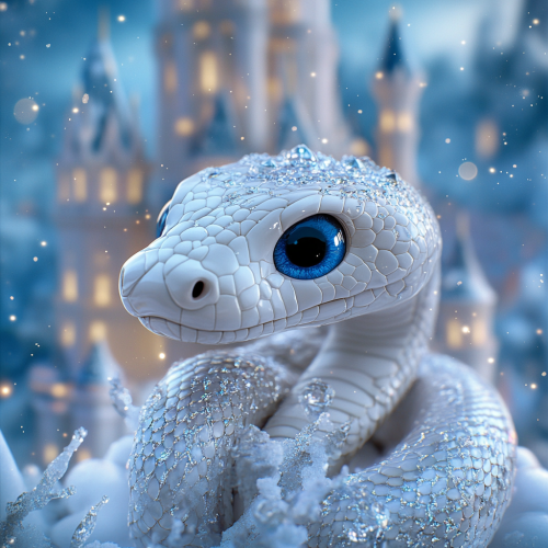 A Cute White Snake with Blue Eyes in Fairy Castle