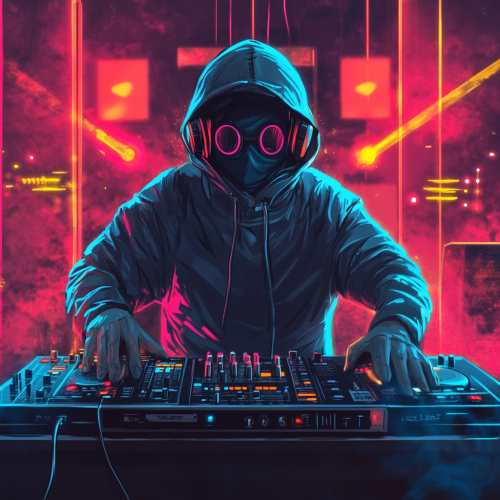 A DJ Booth with Colorful Simplified Face