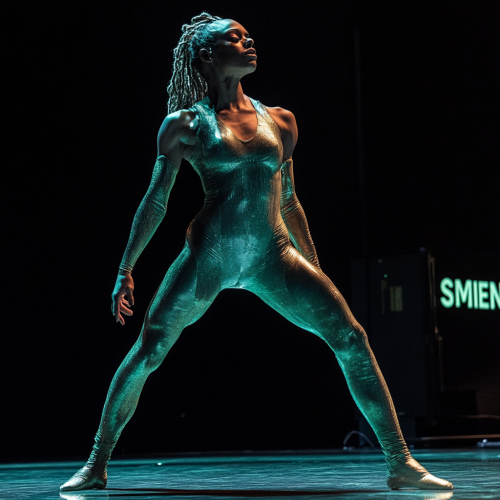 A Dancer in a Viridian Green Jumpsuit.