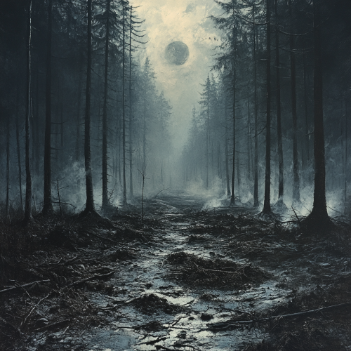 A Dark, Bleak Forest with Dead Trees