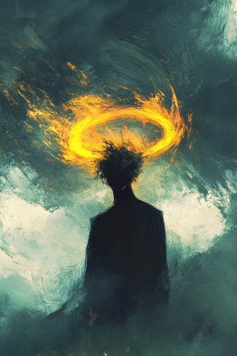 A Dark Ghostly Silhouette with Shining Angle Ring