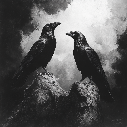 A Dark Gothic Scene with Dead Trees and Ravens