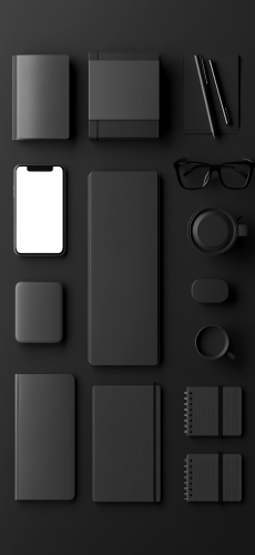 A Dark Office Desk with Minimalistic Objects