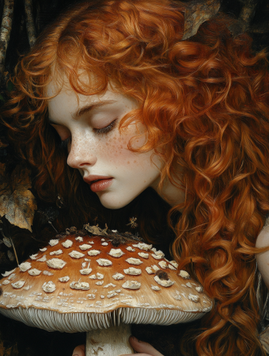 A Dark Oil Painting of a Fiery-Haired Woman