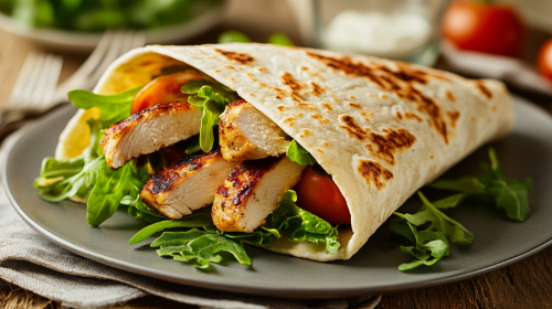 A Delicious Chicken Wrap on Rustic Table Setting