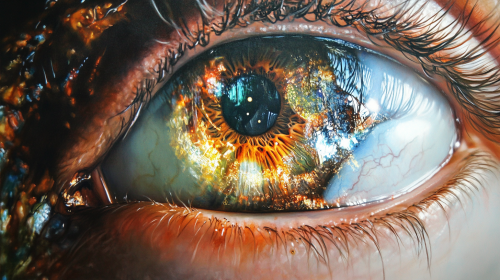 A Detailed Realistic Human Eye with Cosmic Reflections