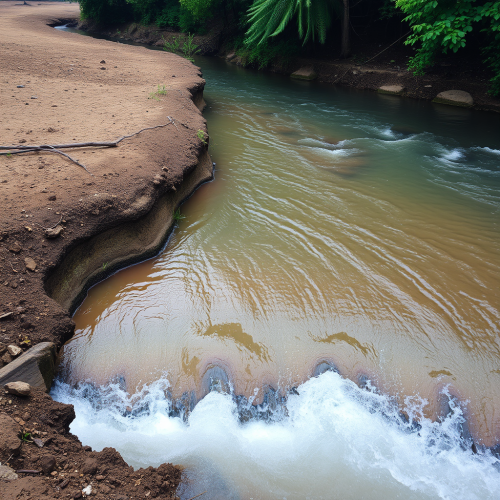 A Dirt River Bank with Flowing Water