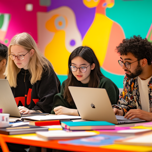 A Diverse Group of Students Study Together