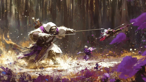 A DnD wizard fights giant troll in forest