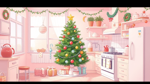 A Dreamy Kawaii Christmas Kitchen Scene