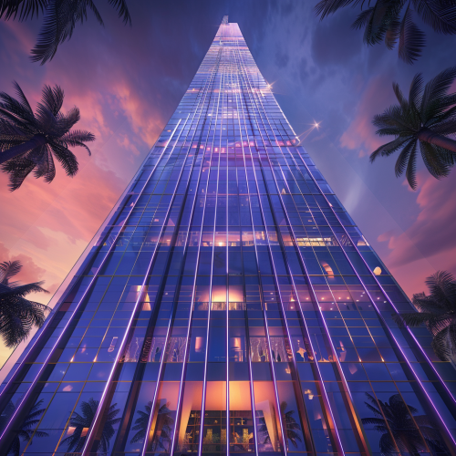 A Dubai Skyscraper Reflecting City Lights