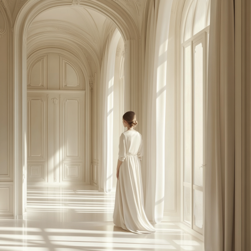 A Elegant European hall with tall windows preserved