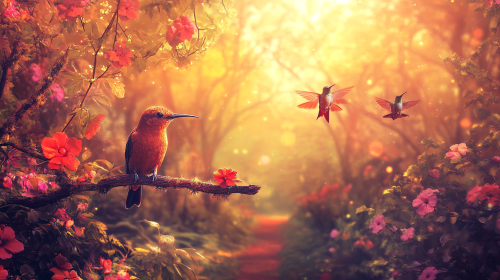 A Fairy Tale Forest with Hotbird and Hummingbirds