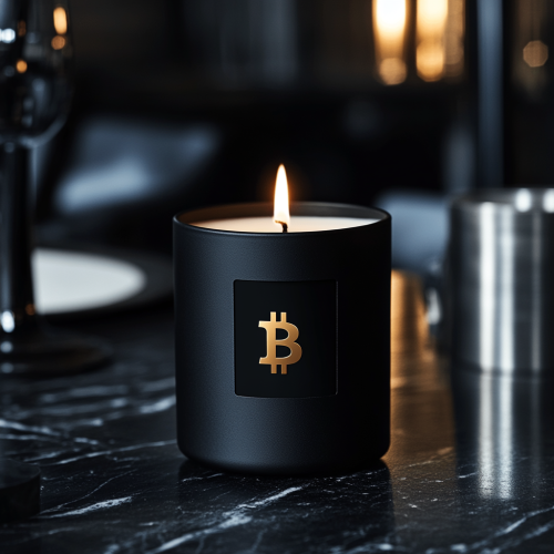 A Fancy Candle with Futuristic Label on Desk