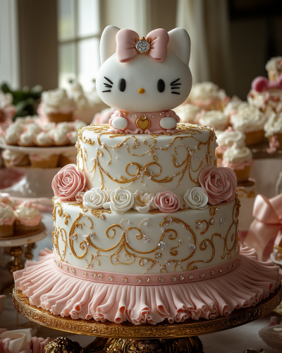 A Fancy Hello Kitty Cake for Girl's Birthday
