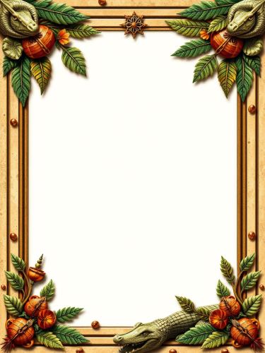 A Fantasy Card Border Frame with Alligator Theme