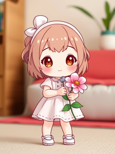 A Fashionable Girl Holding a Flower with Determination