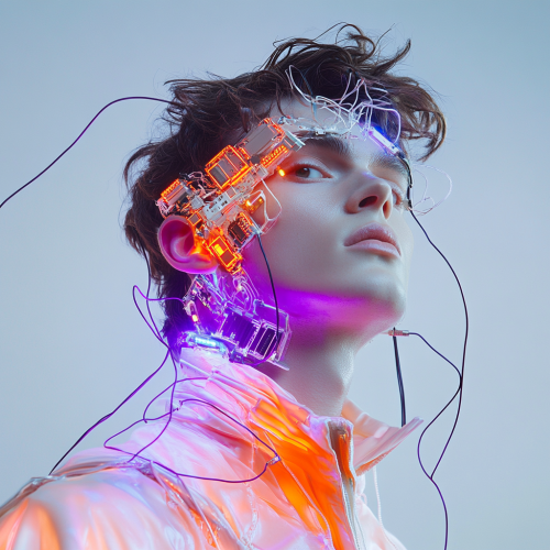 A Fashionable Man in Ultra-Technologic Outfit